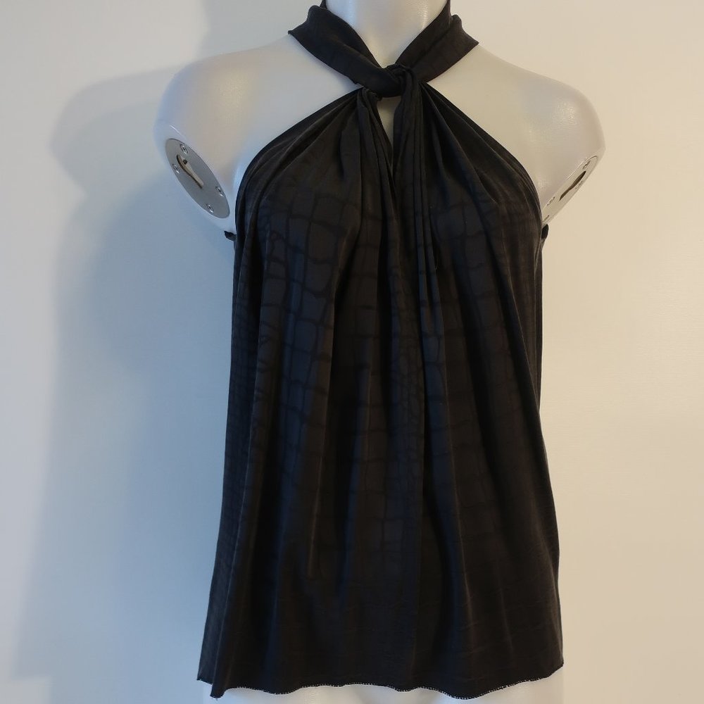 Womens Roi Black Silk Blend Monochromatic Croc Print Keyhole Halter Tank Top S *